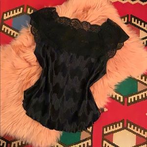 Vintage La Perla lace silky sexy black pleated top